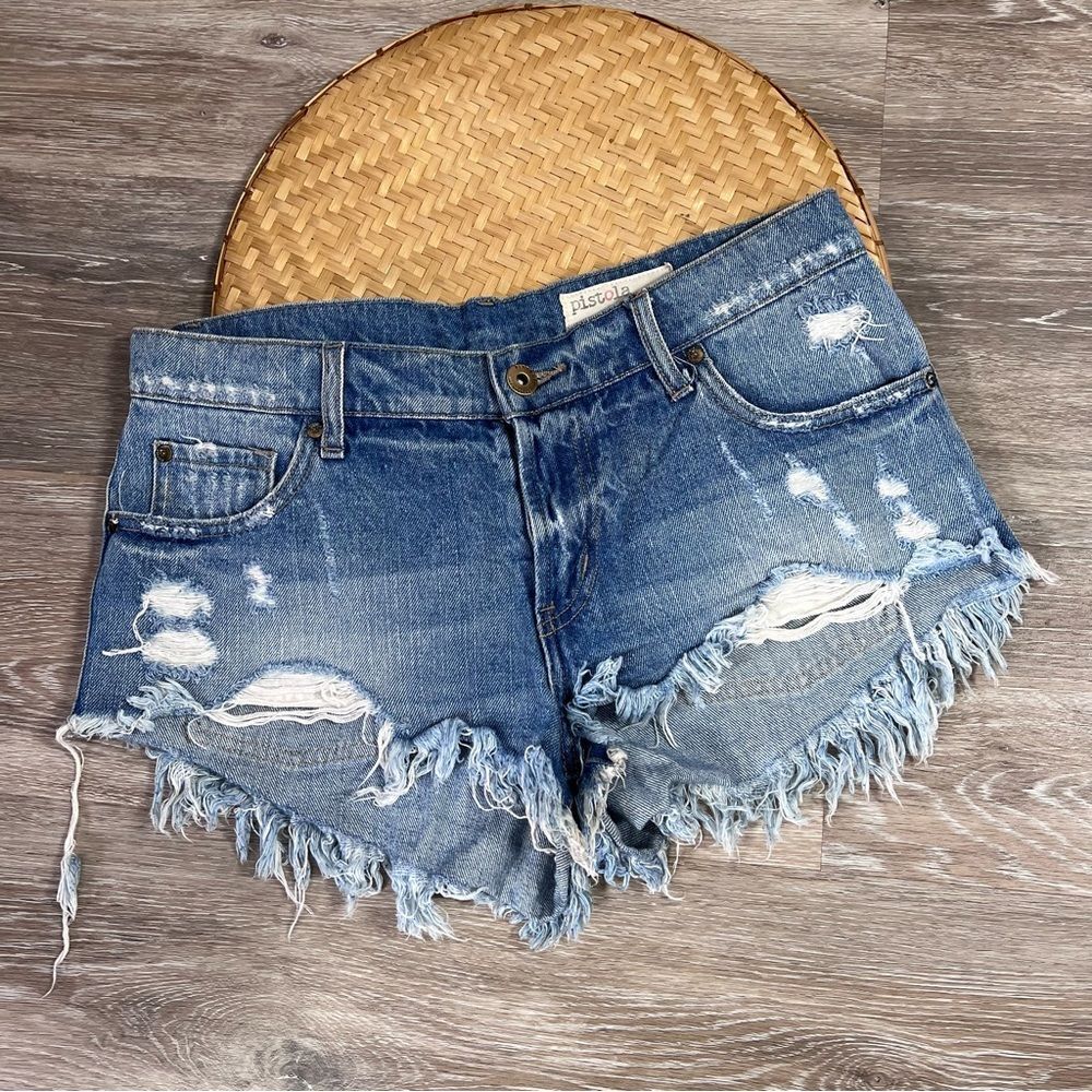 Pistola Frayed Blue Denim Shorts